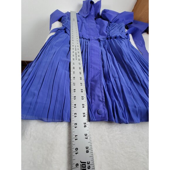 Samuel Dong Womens Ruffle Trim Pleated Trench Coat Cobalt Large New - Picture 9 of 9